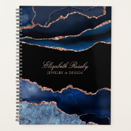 Agenda Nombre elegante Navy Blue Rosa Gold Geode Business