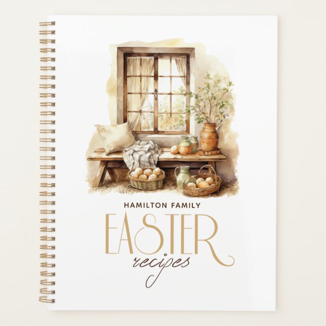 Agenda Nombre familiar personalizado beige de Pascua (Anverso)