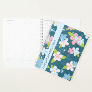 Agenda Nombre floral azul año femenino elegante