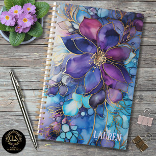 Agenda Nombre Floral Azul y Púrpura Limpio