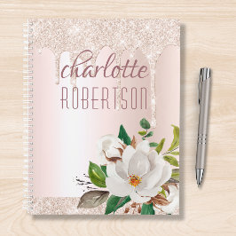 Agenda Nombre floral de color de agua rosado de esparkle 
