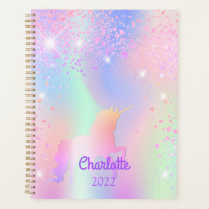 Agenda Nombre holográfico rosa unicornio