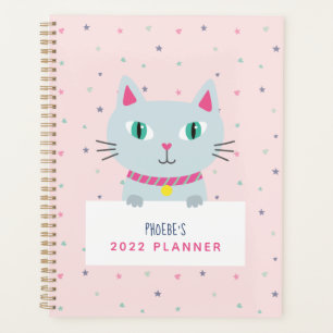 Agenda Nombre moderno personalizado de gato lindo rosa