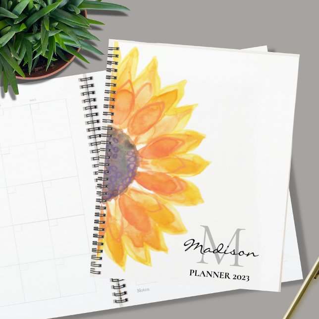 Agenda Nombre Monograma Watercolor Sunflower (Subido por el creador)