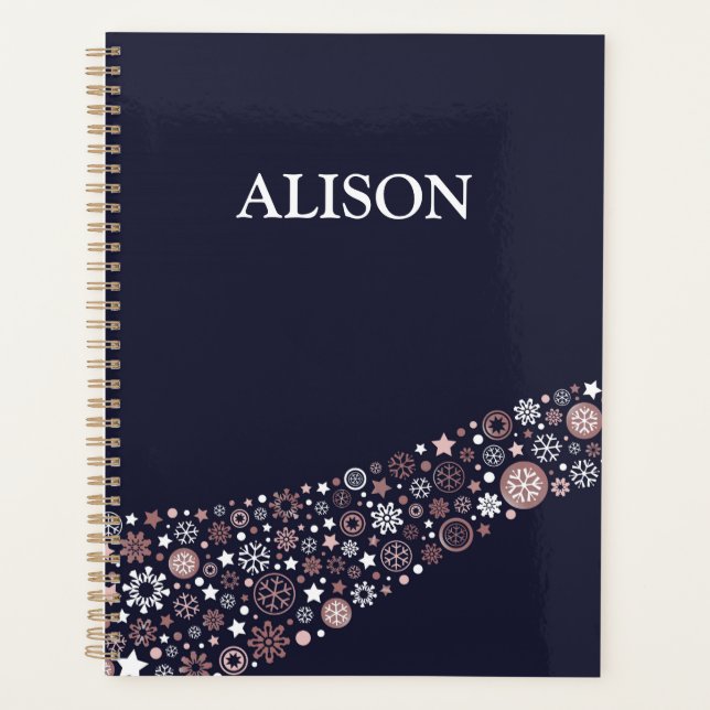 Agenda Nombre personal navidades copos de nieve rosados d (Anverso)