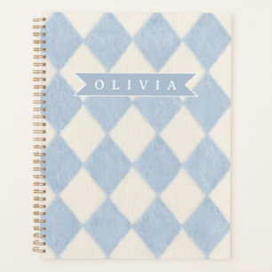 Agenda Nombre Personalizado Argyle Borroso Azul Suave Pre