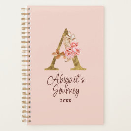 Agenda Nombre personalizado Blush rosas rosadas hoja dora