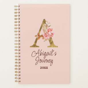 Agenda Nombre personalizado Blush rosas rosadas hoja dora