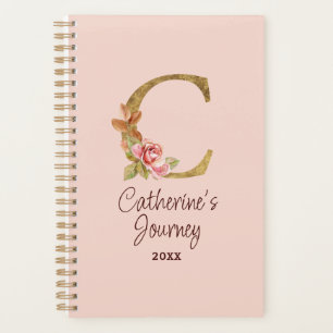 Agenda Nombre personalizado Blush rosas rosadas letra C c