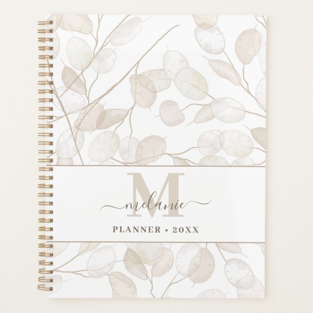 Agenda Nombre personalizado Boho Neutral Lunaria inicial (Anverso)