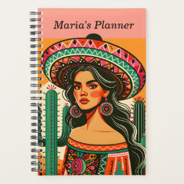 Agenda Nombre personalizado Colorful Mexican Fiesta Cactu