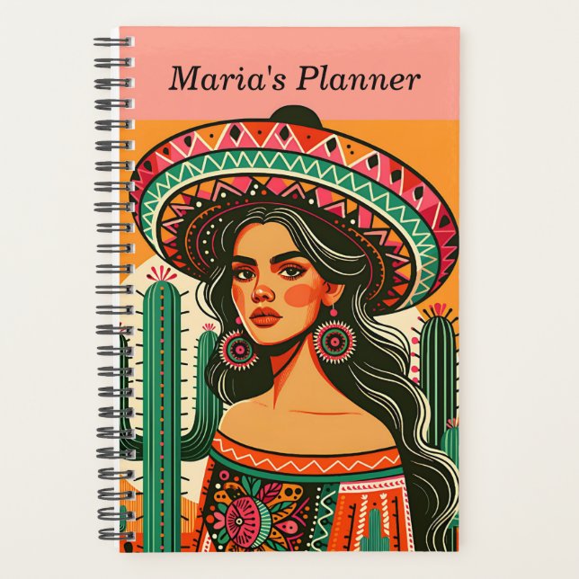 Agenda Nombre personalizado Colorful Mexican Fiesta Cactu (Anverso)