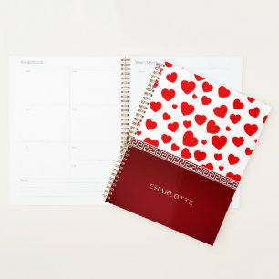 Agenda Nombre personalizado de corazón rojo elegante