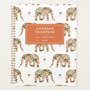 Agenda Nombre personalizado de elefantes ornamentados con