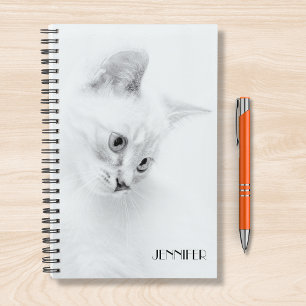 Agenda Nombre personalizado de gato negro y blanco