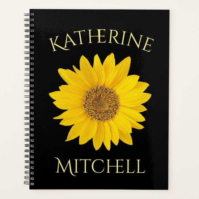 Agenda Nombre personalizado de girasol amarillo negro (Anverso)