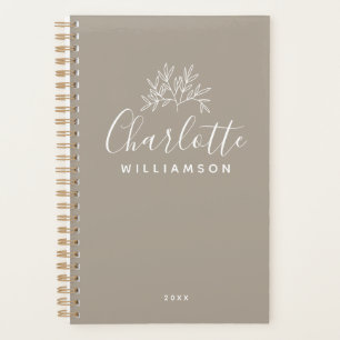 Agenda Nombre personalizado de guión minimalista Taupe Br