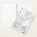 Agenda Nombre personalizado de guión moderno de mármol bl<br><div class="desc">Regalos de nombres personalizados Minimalistas modernos Este diseño presenta un nombre personalizado en letra de escritura a mano gris moderna sobre fondo de mármol blanco.</div>