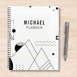 Agenda Nombre personalizado de Memphis en blanco y negro