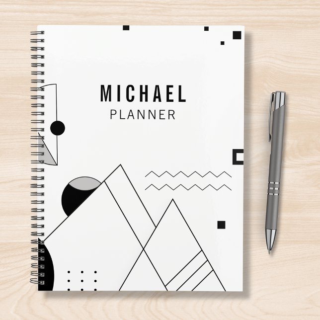 Agenda Nombre personalizado de Memphis en blanco y negro (Subido por el creador)