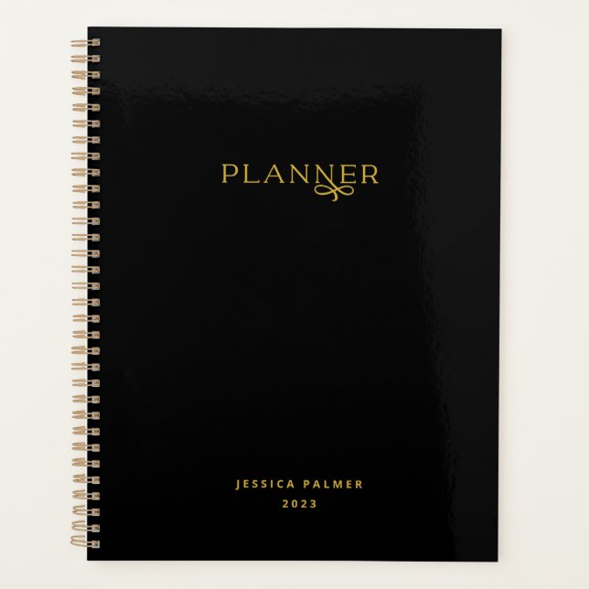 Agenda Nombre personalizado de oro negro moderno de moda (Anverso)