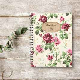 Agenda Nombre personalizado de patrón de rosa victoriano 