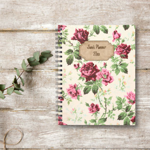Agenda Nombre personalizado de patrón de rosa victoriano 