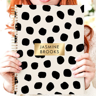 Agenda Nombre personalizado de punto de polka blanco y ne