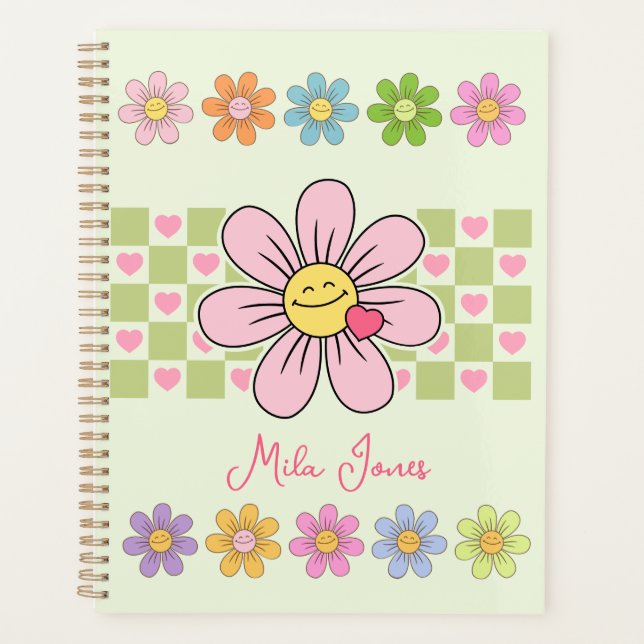 Agenda Nombre personalizado de sonrisa de flor feliz (Anverso)