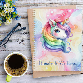 Agenda Nombre personalizado de unicornio arcoiris de chic