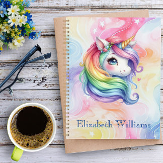 Agenda Nombre personalizado de unicornio arcoiris de chic