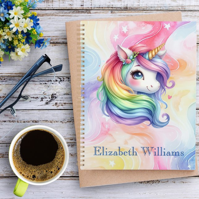 Agenda Nombre personalizado de unicornio arcoiris de chic (Subido por el creador)