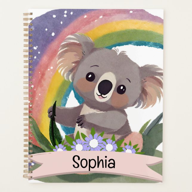 Agenda Nombre personalizado del bebé de Koala Arcoiris (Anverso)