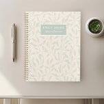 Agenda Nombre personalizado del follaje de color beige y<br><div class="desc">Planner de espiral diseñado por personalizados con un elegante patrón de follaje de sabio natural con un nombre personalizado sobre fondo de color beige suave.</div>