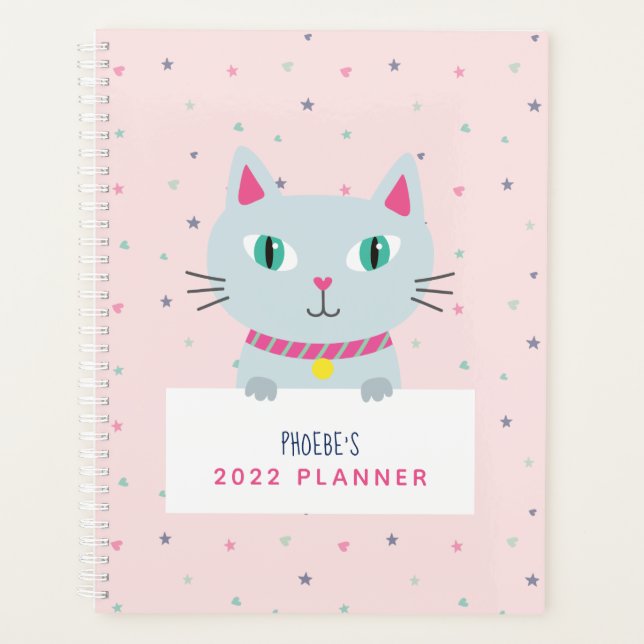 Agenda Nombre personalizado del gato rosado (Anverso)