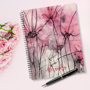 Agenda Nombre personalizado del Ilustracion de tinta flor