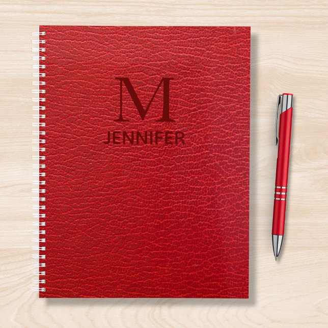 Agenda Nombre personalizado del monograma de cuero rojo t (Subido por el creador)