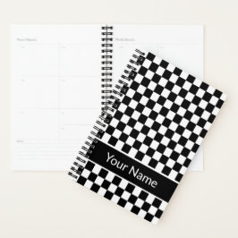 Agenda Nombre personalizado del patrón negro de cuadros d