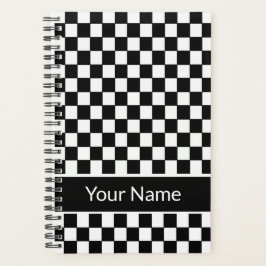 Agenda Nombre personalizado del patrón negro de cuadros d