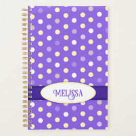 Agenda Nombre personalizado del punto de polka blanco mor