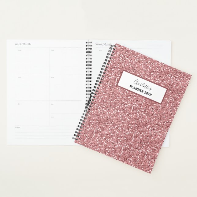 Agenda Nombre personalizado del Purpurina de oro de rosa  (Demostración)