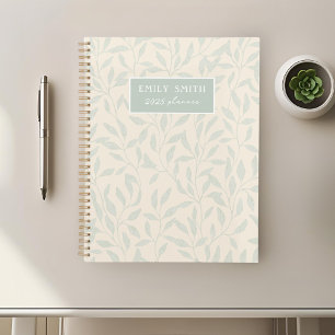 Agenda Nombre personalizado en beige suave y follaje de s