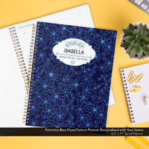 Agenda Nombre Personalizado Femenino Patrón Floral Azul