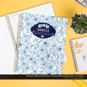 Agenda Nombre Personalizado Femenino Patrón Floral Azul