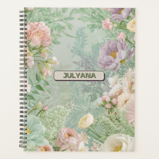 Agenda Nombre personalizado Flor pastel Planner (Anverso)