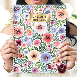 Agenda Nombre Personalizado Floral Acuarela Lindo
