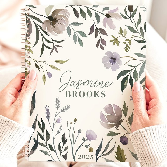 Agenda Nombre personalizado Floral de acuarela silenciada (Subido por el creador)