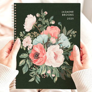 Agenda Nombre Personalizado Floral Oscuro Atemporal