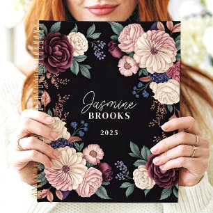 Agenda Nombre Personalizado Floral Oscuro Sofisticado