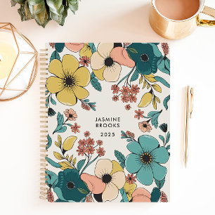 Agenda Nombre personalizado floral retro colorido